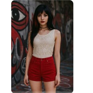 HOT TOPIC BLACKHEART Tango Red High Rise Denim Skinny Shorts Size Jrs 0